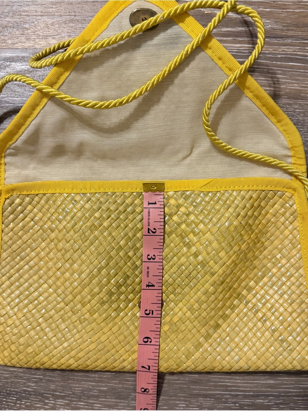 Vintage Liz Claiborne Yellow Woven Raffia Crossbody Clutch 80s Made In Italy - Picture 10 of 10